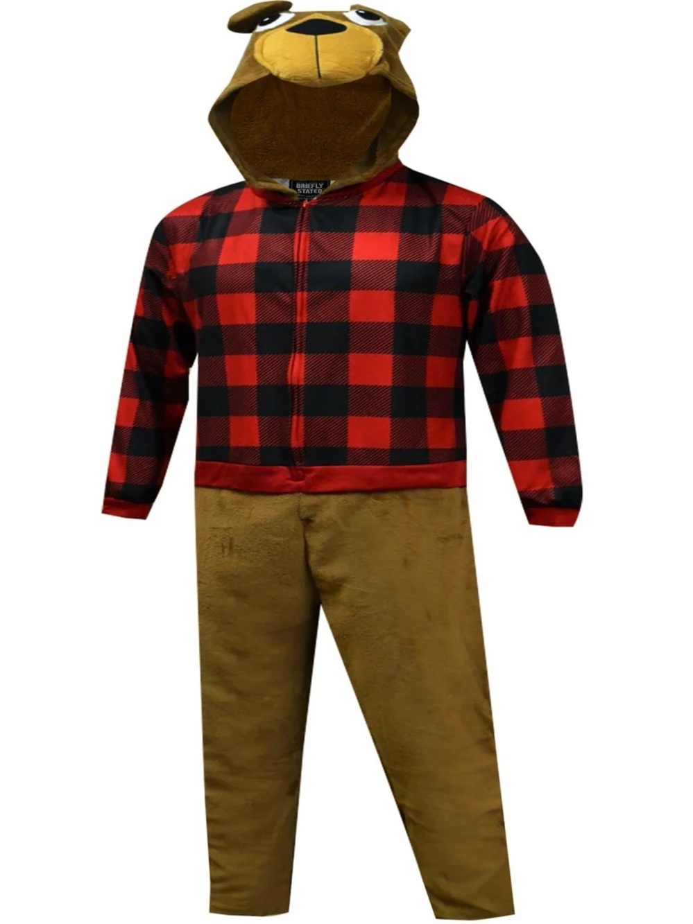 Briefly Stated Men XXL Buffalo Bear Hooded One Piece Pajama NWT